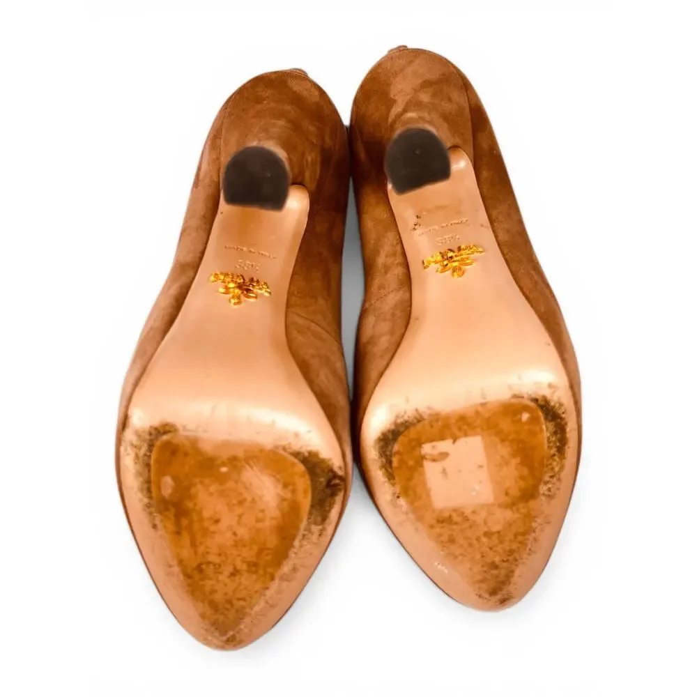 Prada Calzature Donna 100 Paglia Suede Lace Up Stiletto EU 38.5 Natural Tan Rosa - Picture 4 of 7